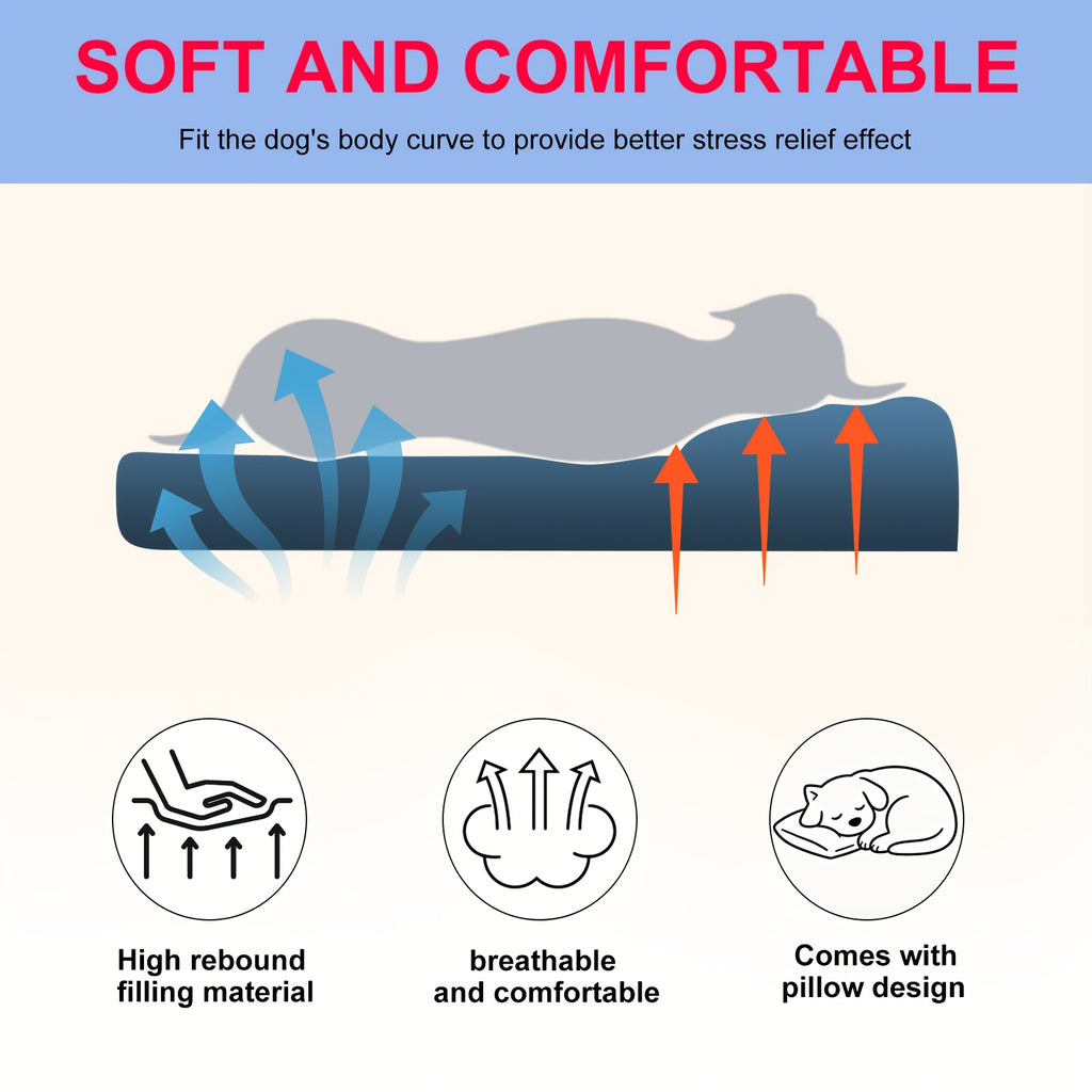 Bolster Dog Sofa Bed in Gray, Medium 25.59 x 19.69 x 7.09 Inch Plush Pet Cushion with Raised Pillow Edges for Cozy Indoor Rest and Lounging