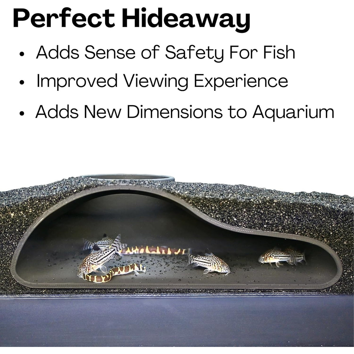 Aquarium Underground Tunnel Cave with Viewing Window, Curved Under Gravel Fish Hideout for Corydoras, Kuhli Loaches and Shrimp, Black or White