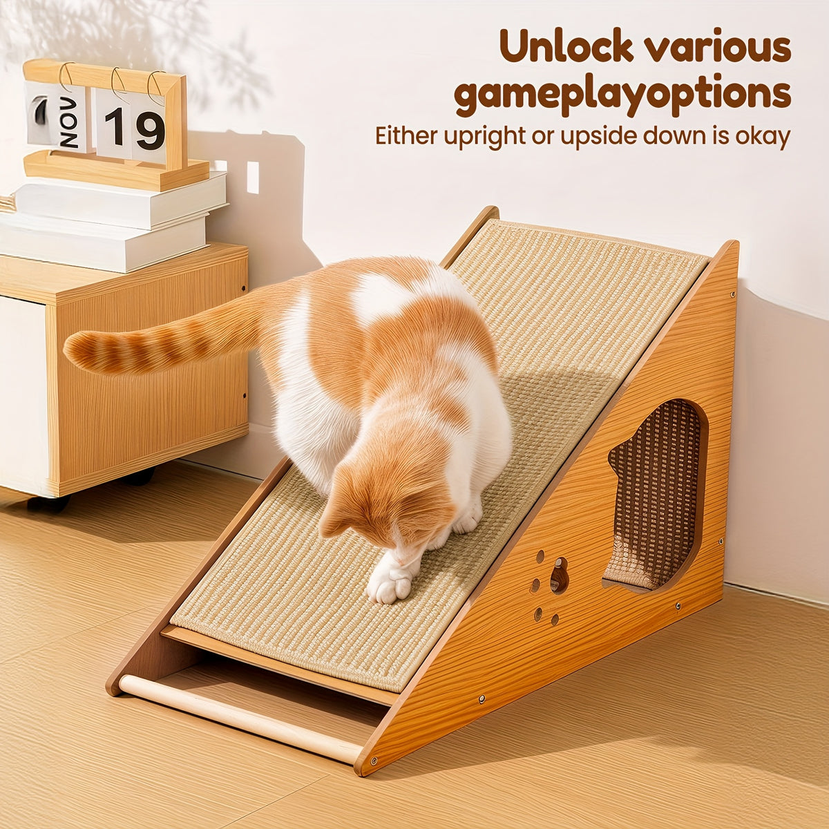 Cat Scratching Board with Sisal Pads and 3 Teaser Balls, 27-Inch Listed Indoor Cat Scratcher for Everyday Claw Scratching and Interactive Play