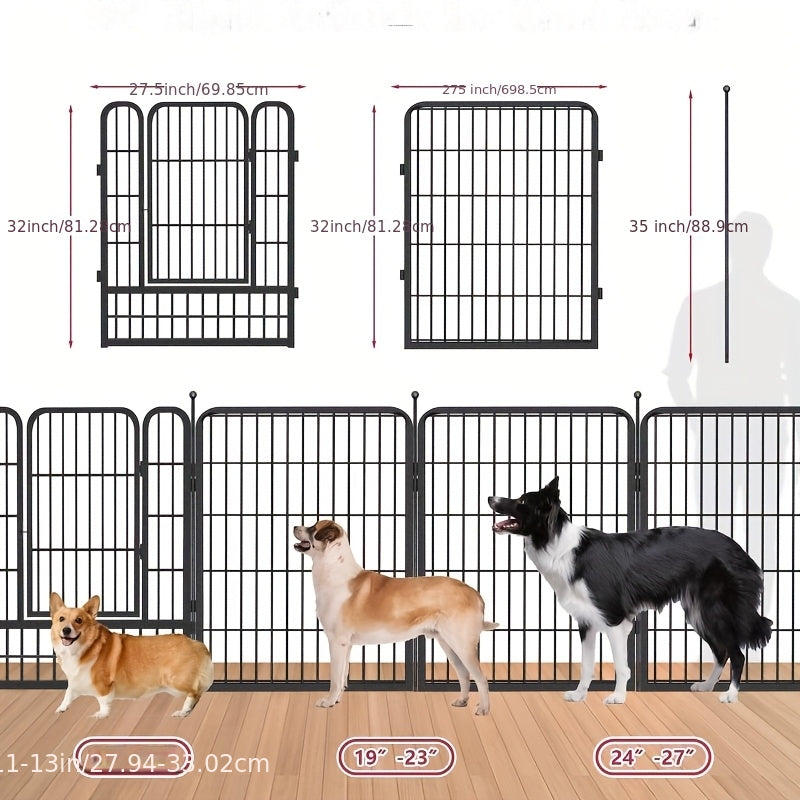 Dog Playpen 32 Inch with Door, Heavy Duty Metal Pet Fence in 8, 10 or 12 Panels for Small and Medium Dogs, Indoor Outdoor Yard and RV Camping