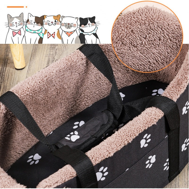 Dog Travel Bed with Plush Paw Print Design, Lightweight Non-Slip Small Dog Sofa with Carry Handles for Cozy Home Rest and Car Travel Setup