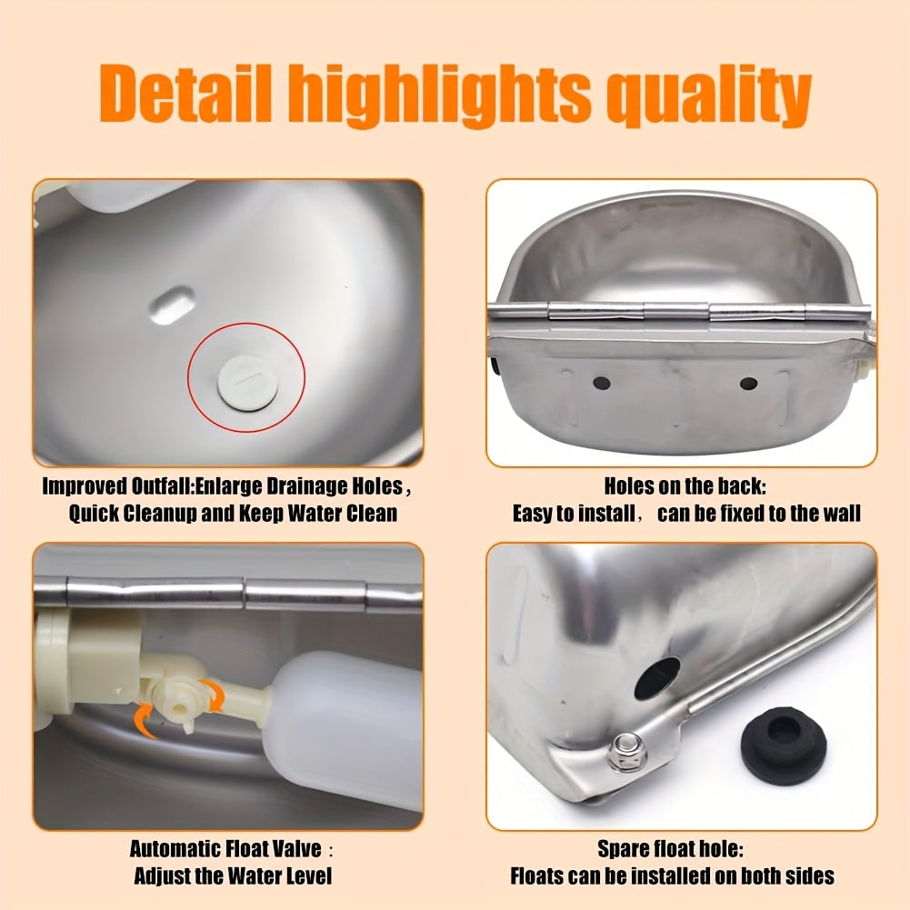 Automatic Dog Water Bowl 3L with Float Valve, Stainless Steel Self-Filling Outdoor Waterer with Braided Hose and Connectors for Pets and Livestock