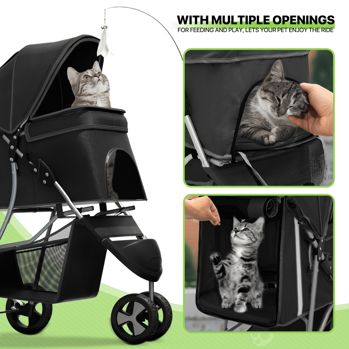 Pet Stroller with Storage Basket and Cup Holder, Magshion Three-Wheel Foldable Pushchair for Small and Medium Dogs and Cats, 14 Color and Pattern Options