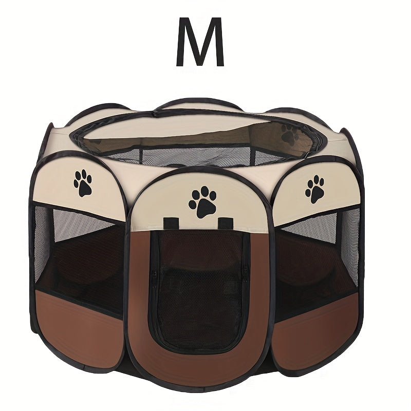 Soft-Sided Pet Playpen for Dogs and Cats, Foldable Octagonal Oxford Cloth Pen with Removable Mesh Top, Paw Print Panels and Three Size Options