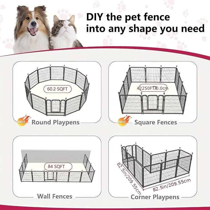 Dog Playpen 32 Inch with Door, Heavy Duty Metal Pet Fence in 8, 10 or 12 Panels for Small and Medium Dogs, Indoor Outdoor Yard and RV Camping