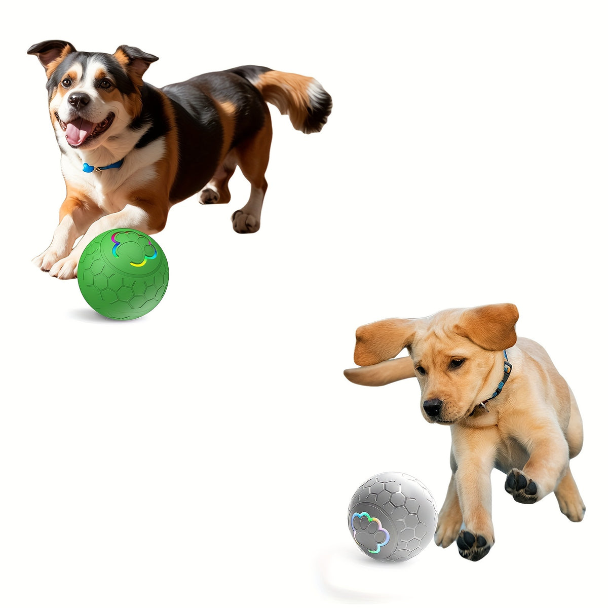 Interactive Pet Balls 2 Pack with Motion Sensor and Flashing Lights, USB Rechargeable Jumping and Rolling Toys for Small Dogs and Cats, Two Modes