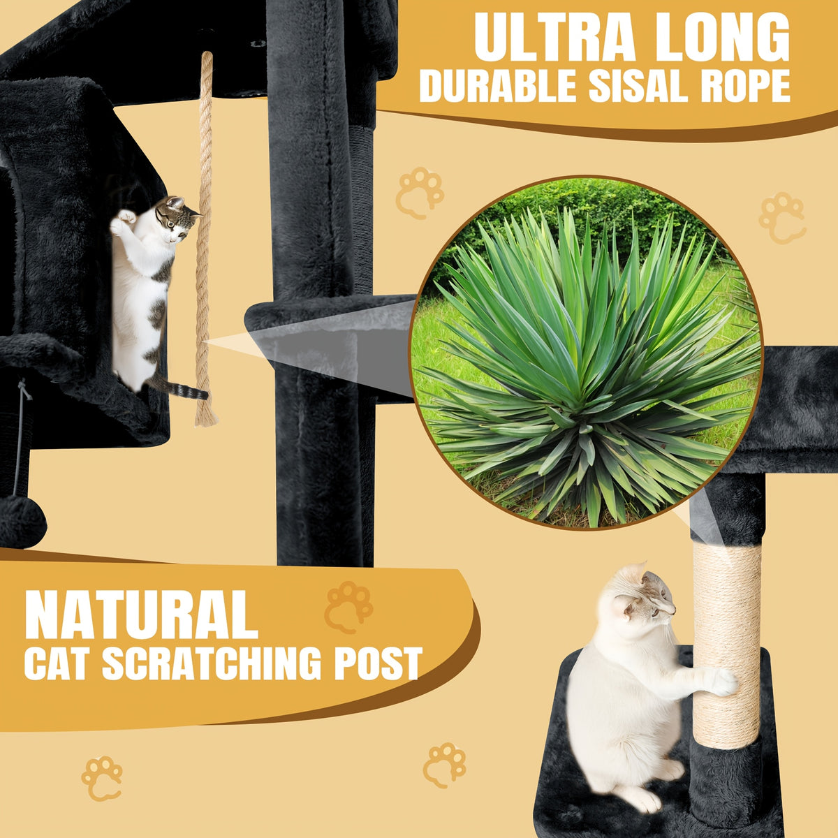 Cat Tower for Indoor Cats 59 Inch, Multi-Level Cat Tree with 2 Condos, Round Top Perch, Sisal Scratching Posts and Hanging Ball Toy, Plush Cat Furniture in 5 Colors