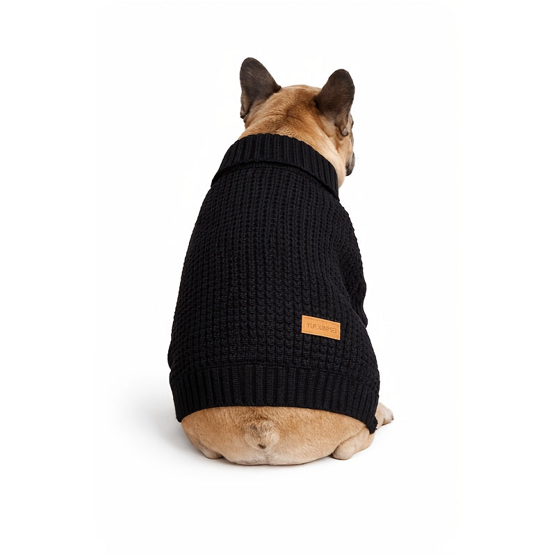 Black High Neck Pet Sweater with Ribbed Cuffs and Snap Buttons, Polyester Clothing for Dogs and Cats, XS M L XL XXL Options for Cool Weather
