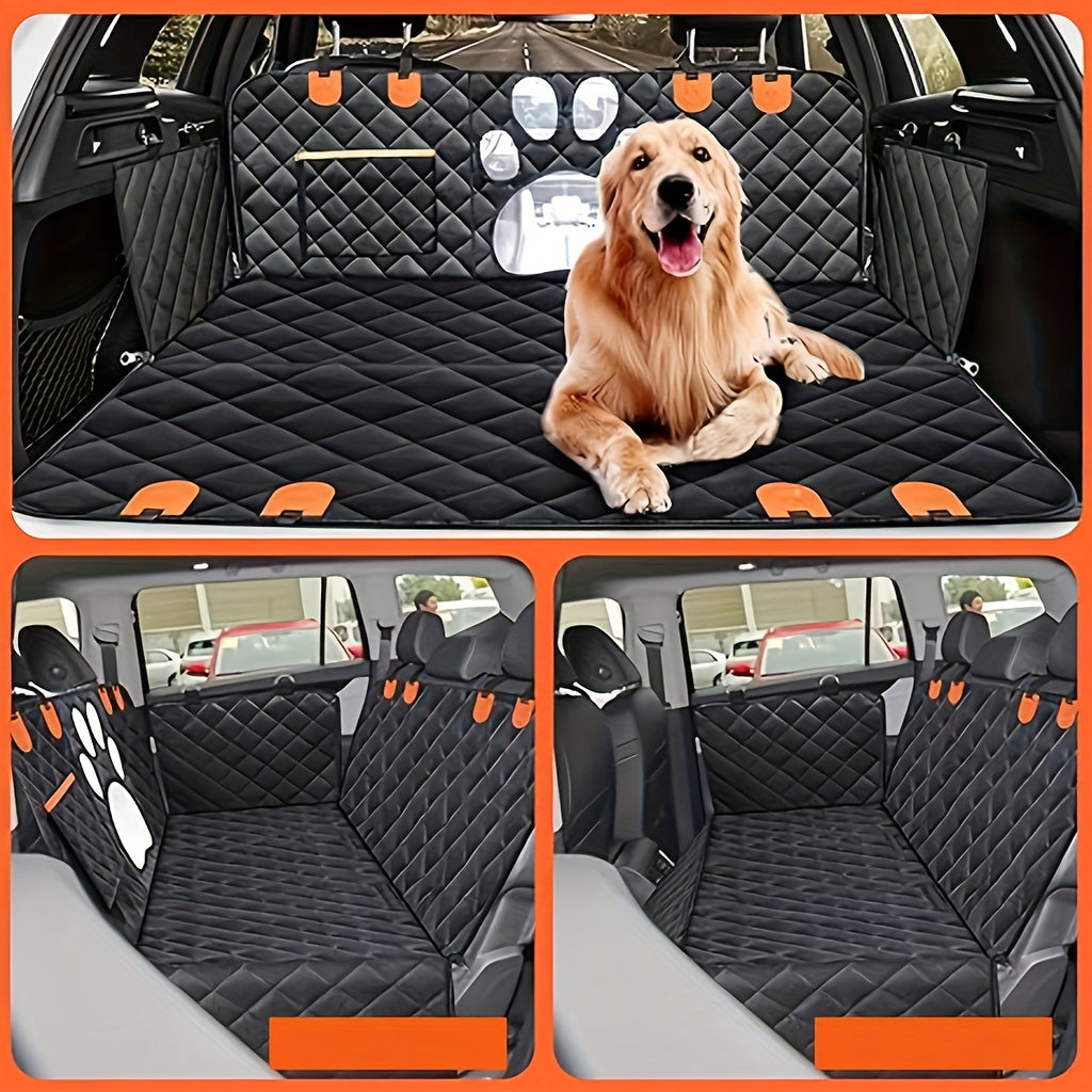 Dog Seat Cover Hammock with Open Mesh, 600D Scratch-Resistant Non-Slip Rear Seat Protector for Pet Travel in Cars, Trucks and SUVs