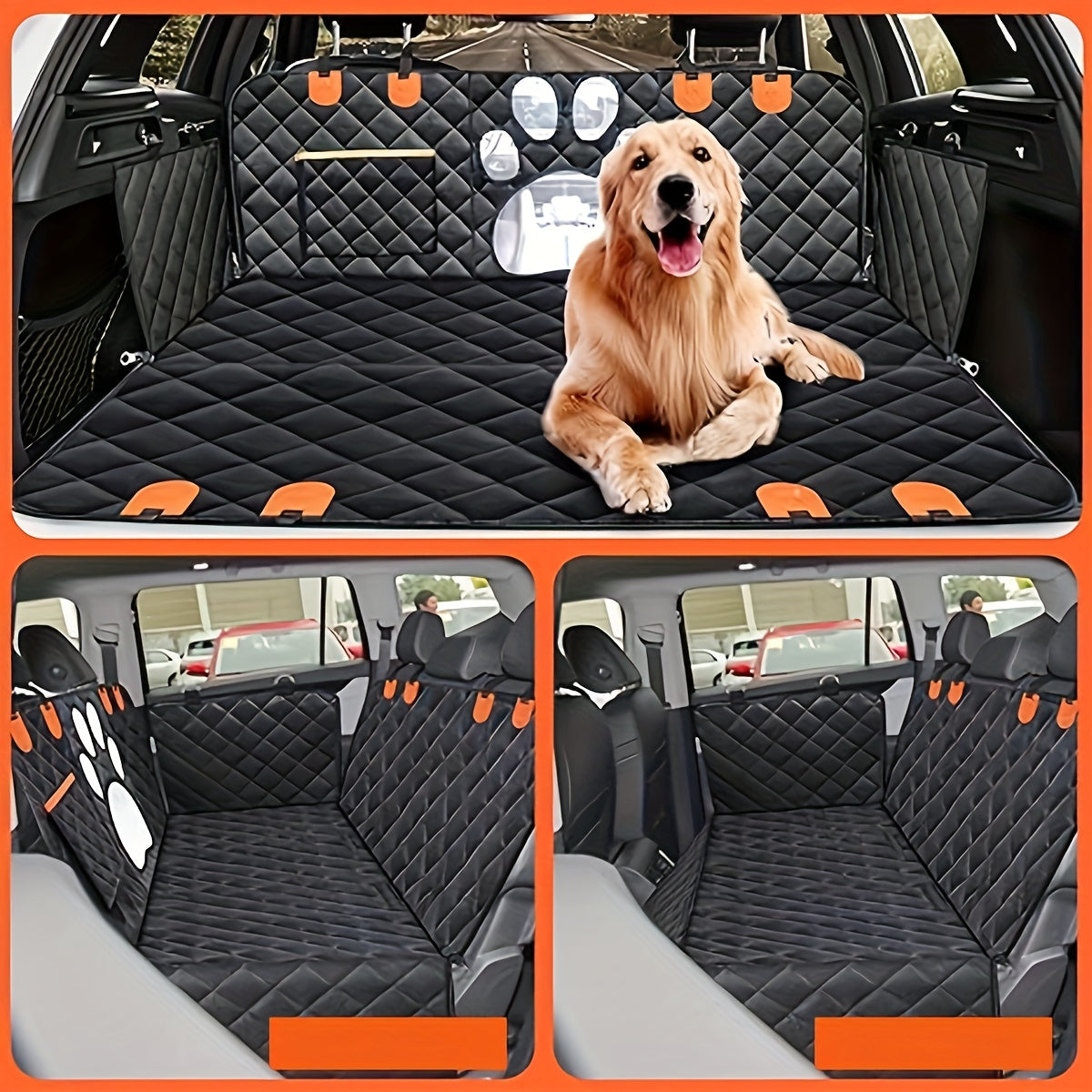 Dog Seat Cover Hammock with Open Mesh, 600D Scratch-Resistant Non-Slip Rear Seat Protector for Pet Travel in Cars, Trucks and SUVs