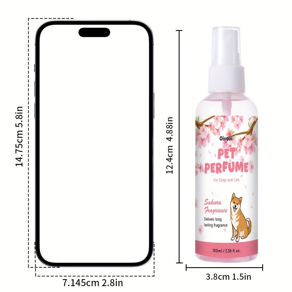 Cherry Blossom Pet Perfume Spray 100ml, Sakura Scented Pet Deodorizing Mist and Dog Cologne for Label-Directed Grooming Routines