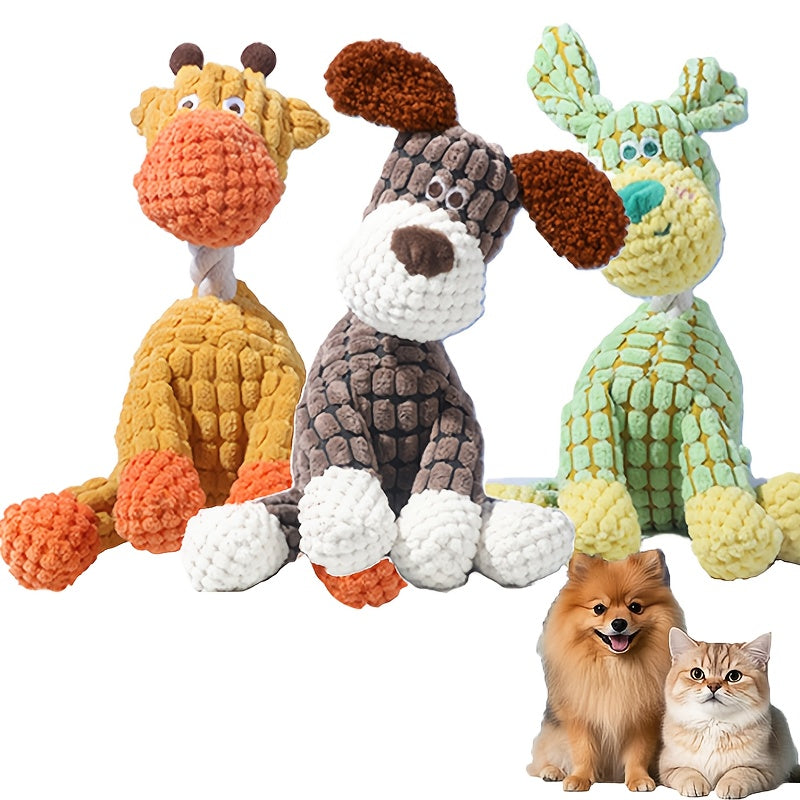 Plush Squeaky Dog Toy Pack for Small Dogs and Puppies, 2 or 3 Piece Pet Play Set for Supervised Gentle Chewing and Everyday Interactive Play