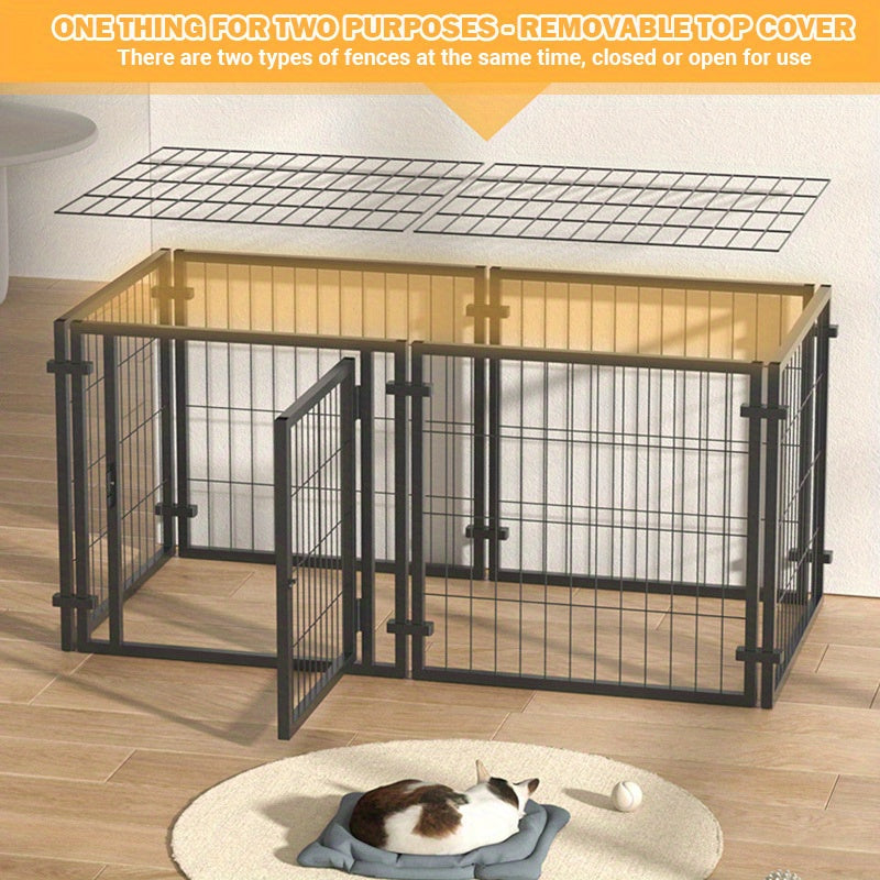 Dog Playpen with Roof and Lockable Door, Heavy-Duty Metal Panel Pet Enclosure for Large Dogs, Indoor Outdoor Use, Model MD25-Pen47-Metal