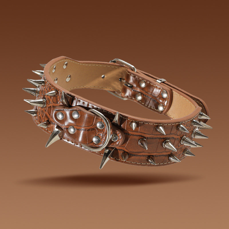 Spiked Dog Collar 2 Inch Wide with Adjustable Buckle, Leather-Like Statement Collar for Medium and Large Dogs, Four Colors in M to XXL Sizes