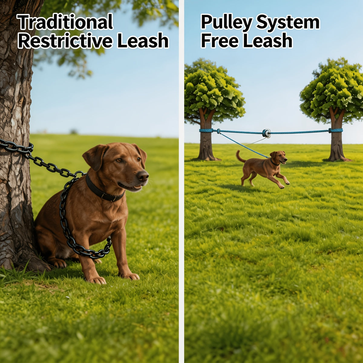 Dog Trolley System for Camping, 50/75/100ft Reflective Overhead Tie-Out Cable Run for Dogs up to 200lbs, Portable Dog Lead for Yard and Parks, Orange/Green/Blue