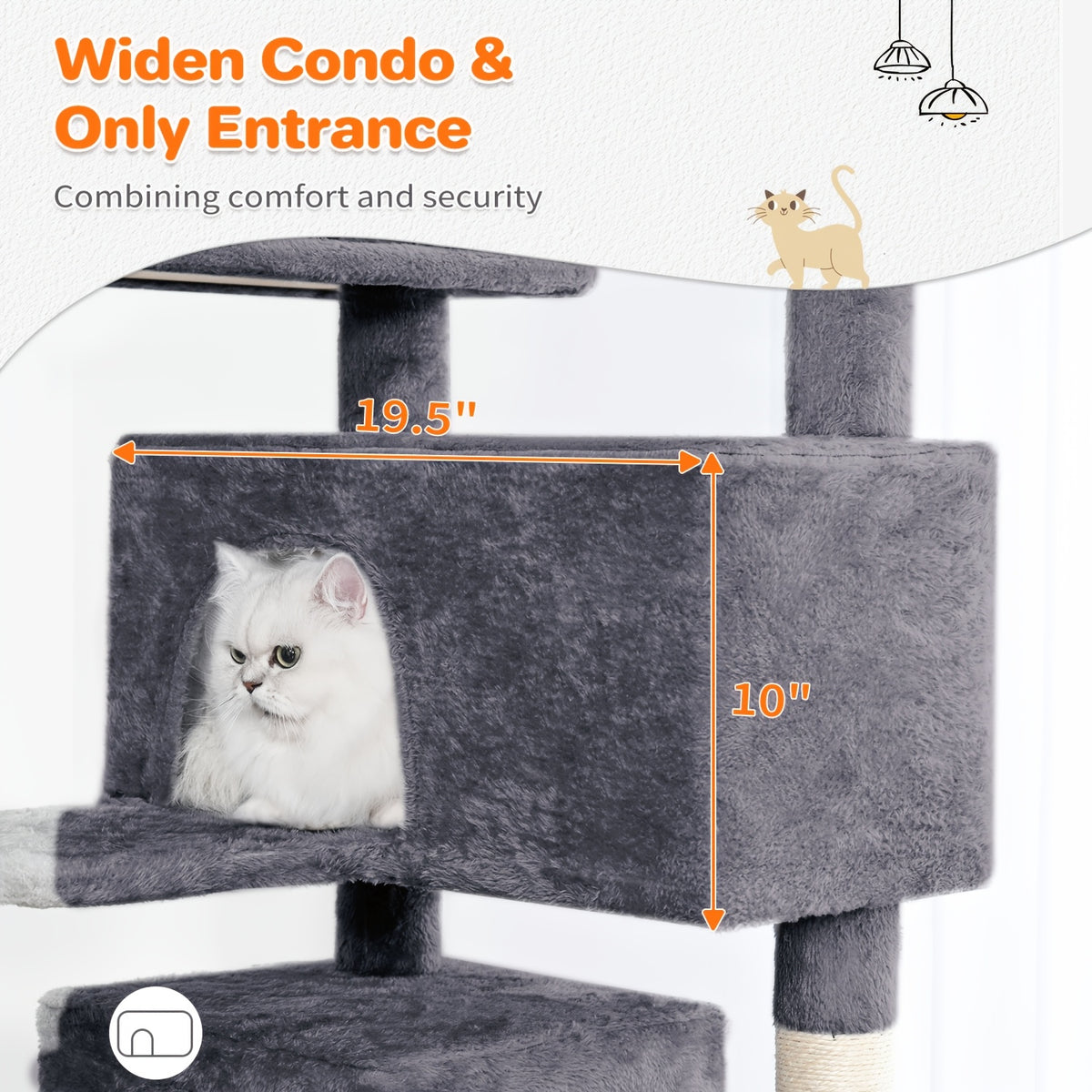Cat Tree with Two Condo Retreats in Light Grey, Multi-Level Indoor Cat Tower with Scratching Posts and Play Toys for Kittens and Cats to Climb, Rest and Explore