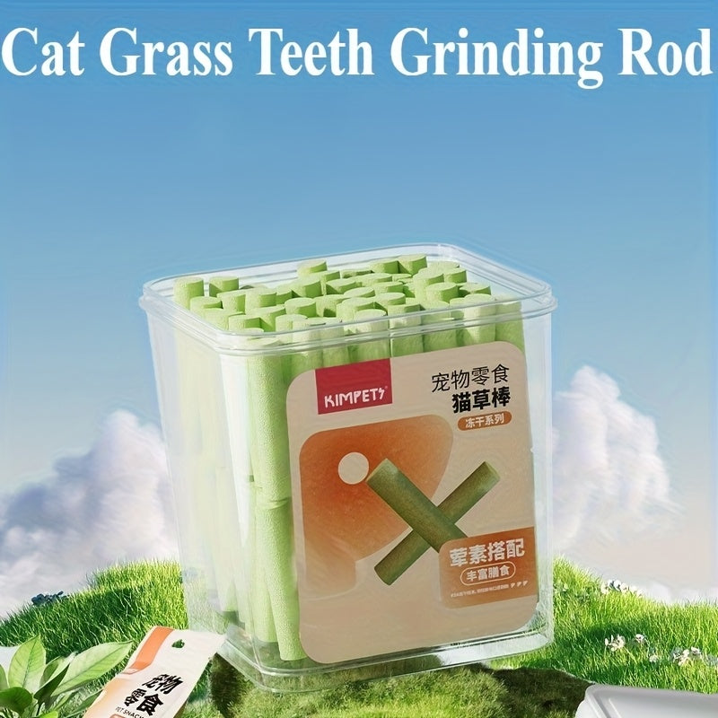 Cat Grass Sticks Freeze-Dried Chicken Dental Chew Treats, 518g Bucket About 105 Sticks for Teeth Cleaning and Hairball Care, Crunchy Snacks for Indoor Cats