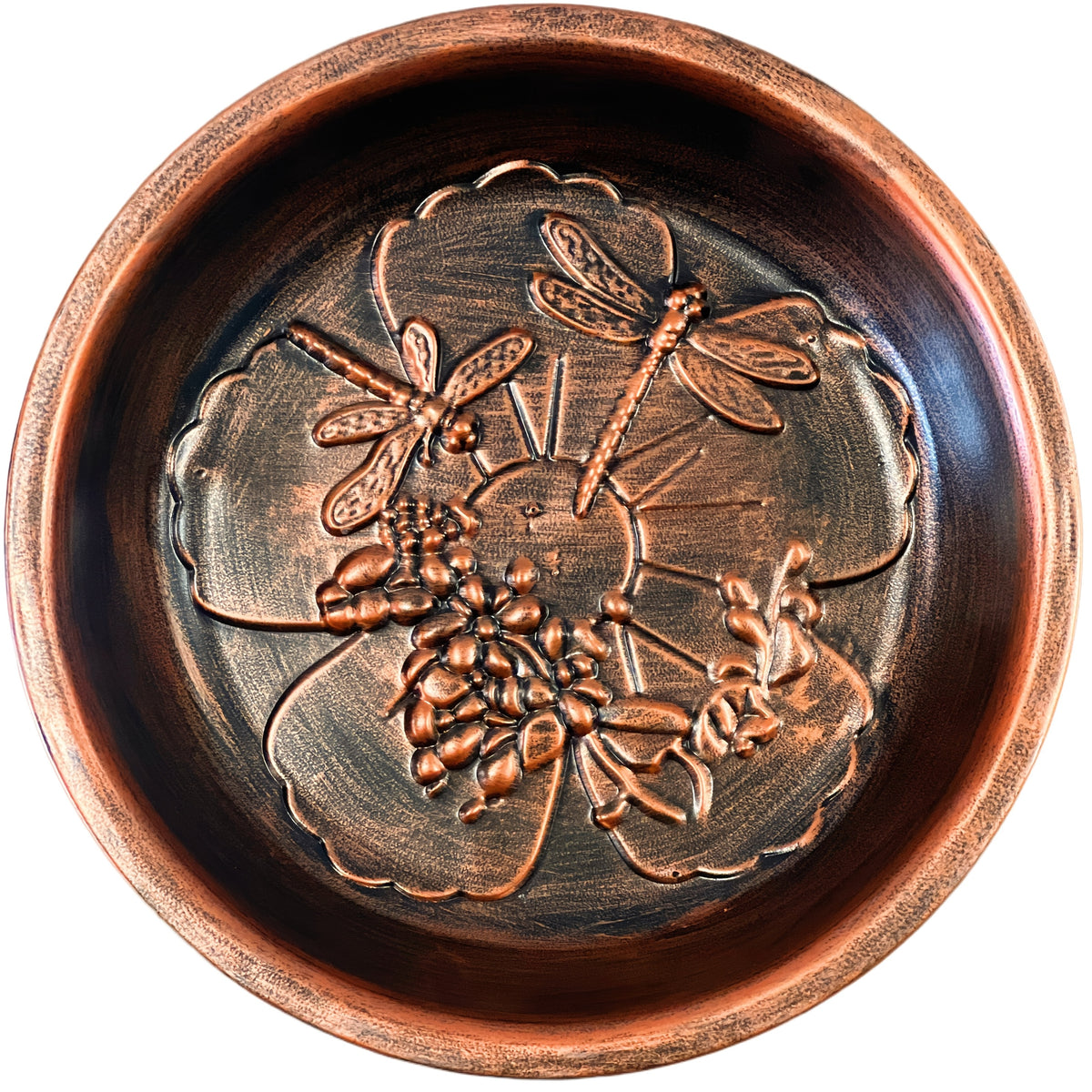 Decorative Bird Bath with Dragonfly or Butterfly Basin, Bronze-Tone Metal Garden Water Dish with Ground Stake for Outdoor Yard and Flower Bed Decor