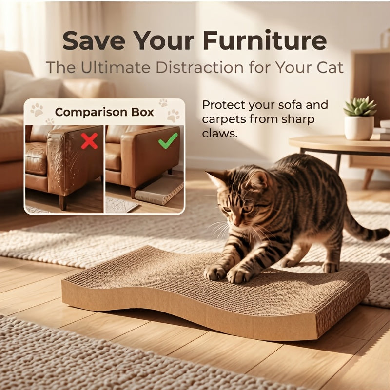 Cardboard Cat Scratcher Pad for Indoor Cats, BC Corrugated Scratching Board with Wavy and Flat Designs Listed, 1, 2, 4 or 8 Pack Options