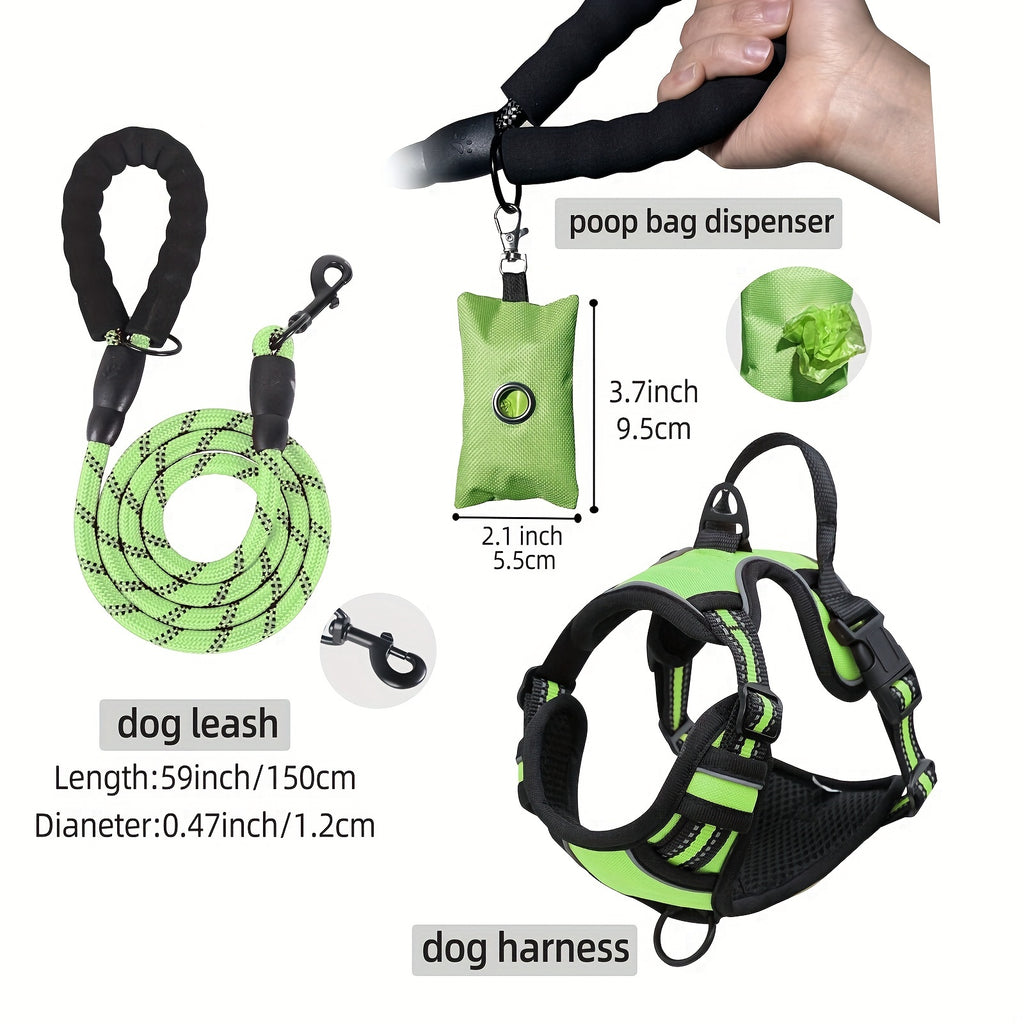 Breathable Dog Harness and Leash Set with Poop Bag Dispenser, Soft Walking Vest for Medium to Large Dogs, Red and Black Options in M, L and XL