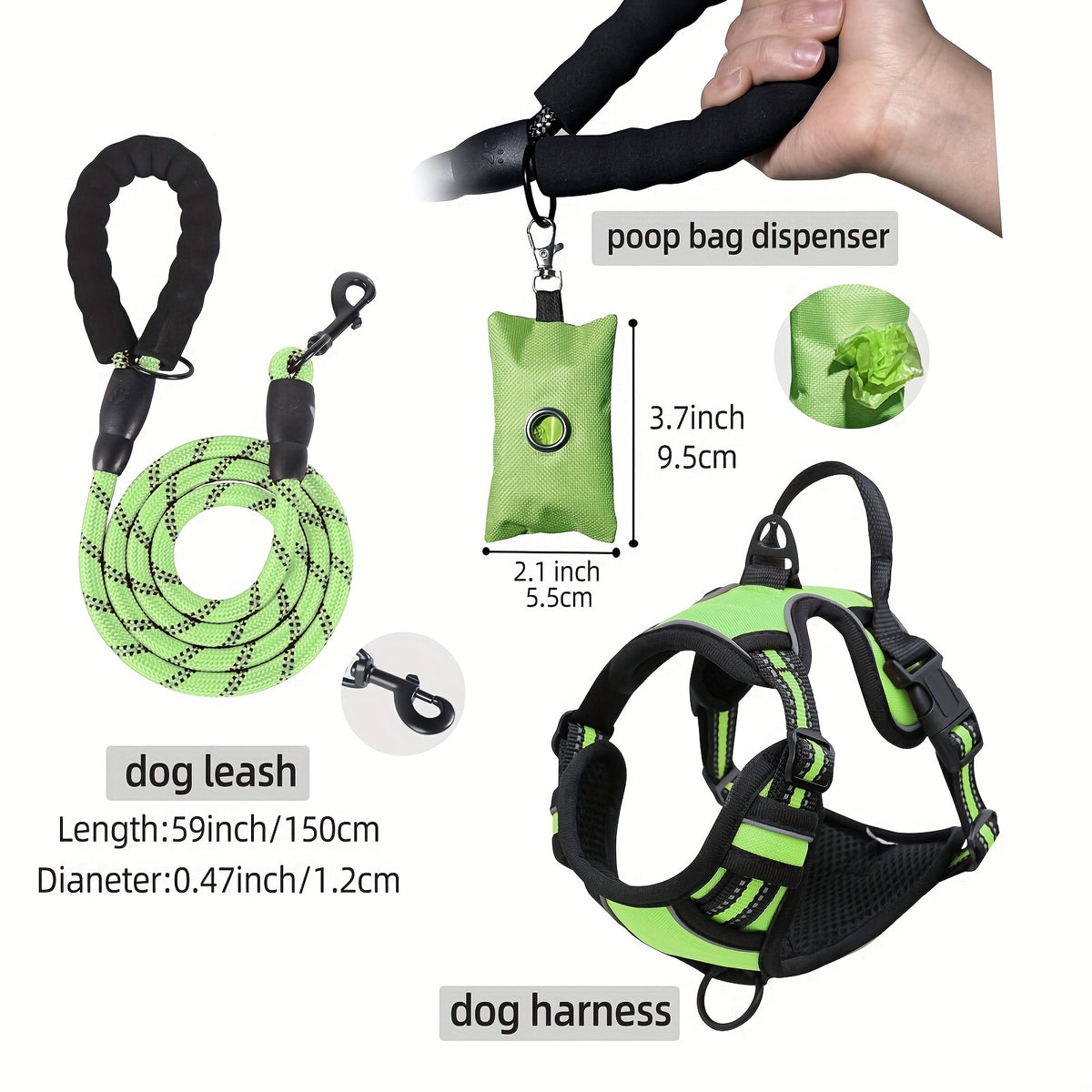 Breathable Dog Harness and Leash Set with Poop Bag Dispenser, Soft Walking Vest for Medium to Large Dogs, Red and Black Options in M, L and XL