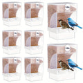 Gravity-Fed Bird Cage Feeder 8-Piece Set, Transparent Plastic Seed Dispensers with Mess-Reducing Design for Parakeets, Canaries, Cockatiels and Finches