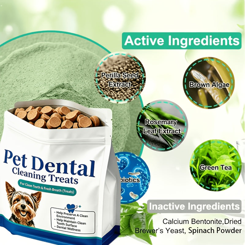 Dog Dental Care Treats with Listed Lactobacillus Helveticus, Bifidobacterium Longum, Brown Algae and Spinach Powder, 1 or 2 Unit Options