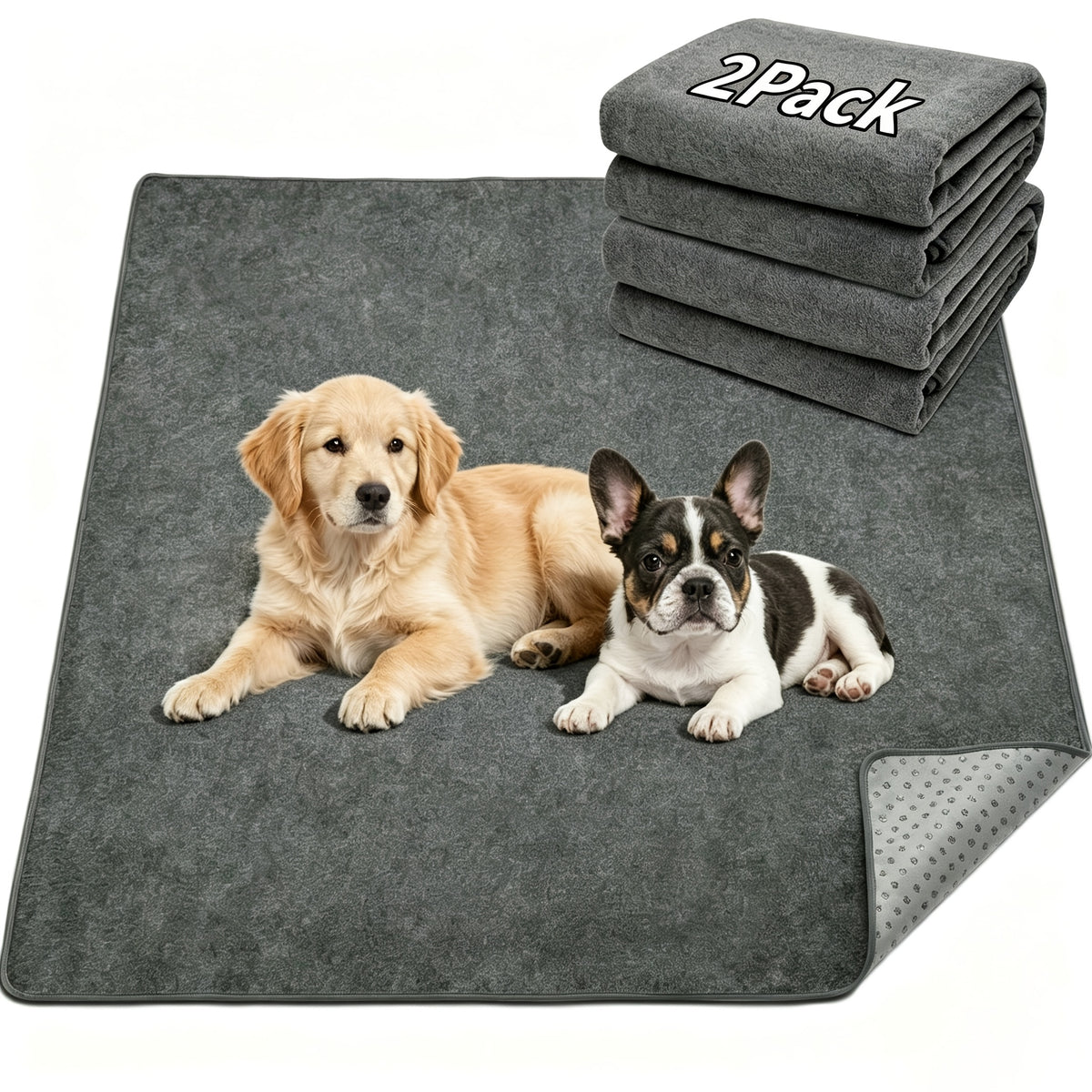 Washable Pee Pads for Dogs 2 Pack, Four-Layer Reusable Non-Slip Puppy Training and Whelping Mats in Six Sizes for Crates, Playpens and Floors