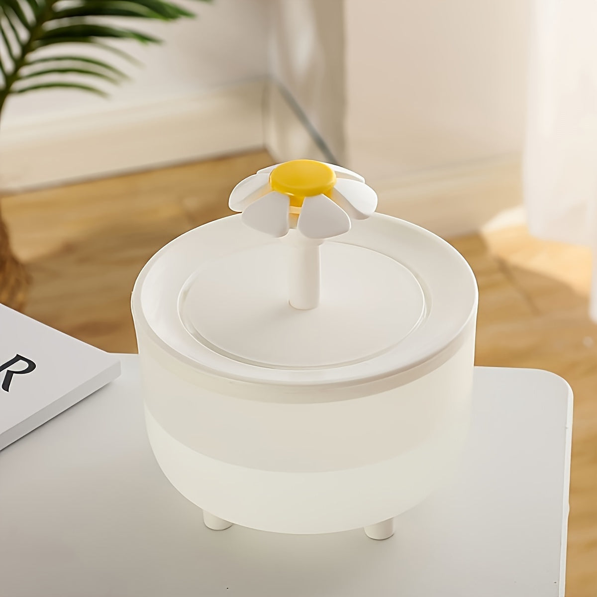 Cat Water Fountain with Round Basin, USB Powered Quiet Recirculating Pet Drinking Dispenser with Flower Spout for Indoor Cats and Small Dogs