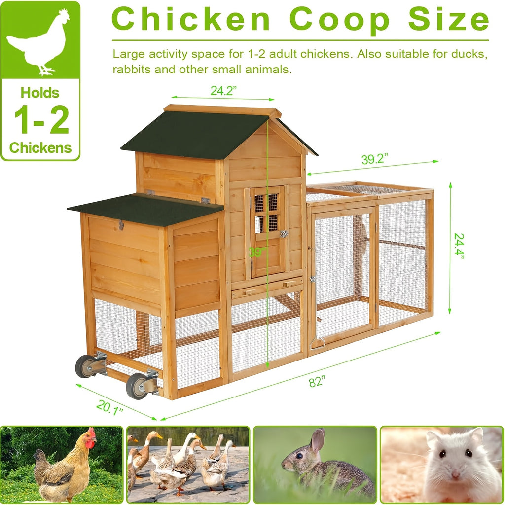 Wooden Chicken Coop with Run and Nesting Box, Raised Backyard Hen House with Access Ramp, Removable Cleaning Tray and Optional Wheeled Models