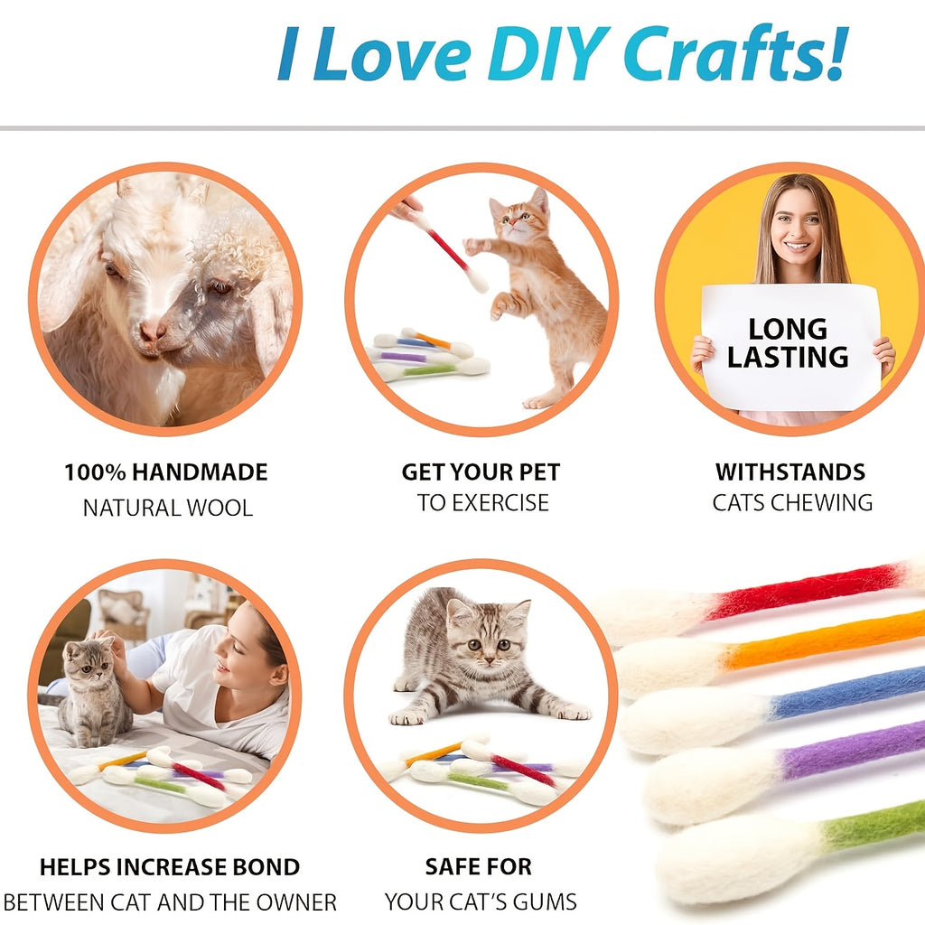 Interactive Cat Toy Sticks 10 Pack, Extra Large Assorted Color Pet Toys for Supervised Indoor Play, Daily Activity and Cat Lover Gifts