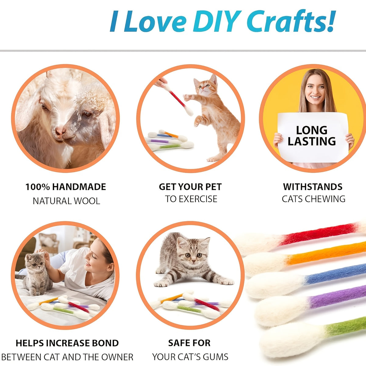 Interactive Cat Toy Sticks 10 Pack, Extra Large Assorted Color Pet Toys for Supervised Indoor Play, Daily Activity and Cat Lover Gifts