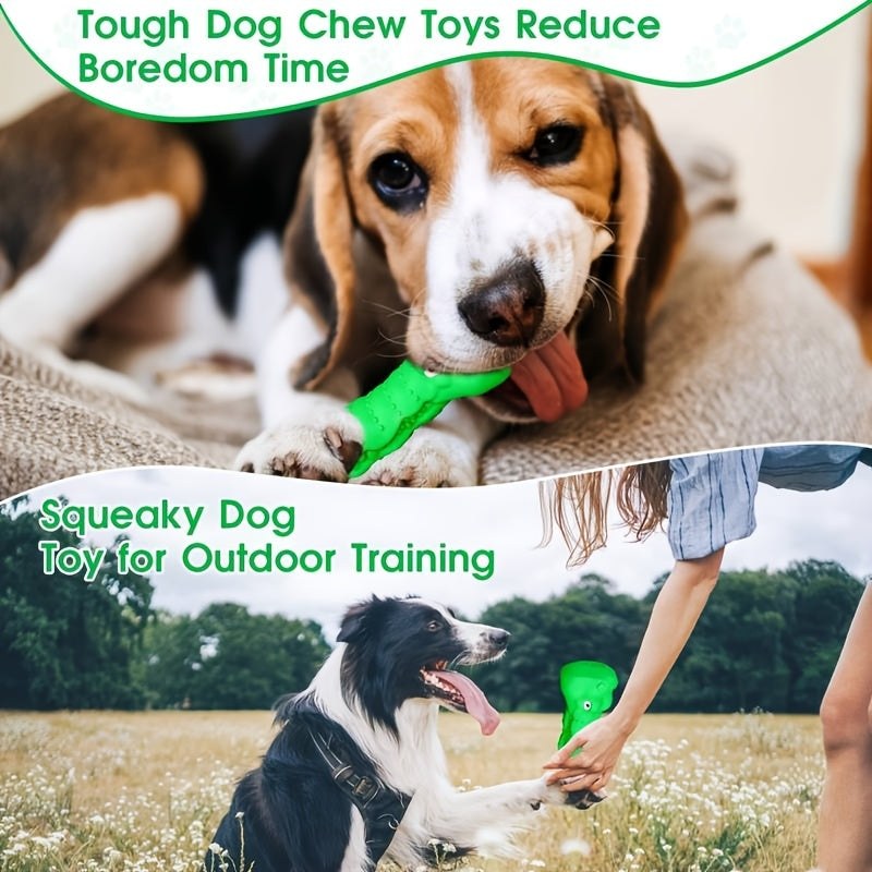 Crocodile Head Dog Chew Toy, Green Textured Rubber Squeaky Toy with Milk Scent for Supervised Chewing, Interactive Indoor and Outdoor Play