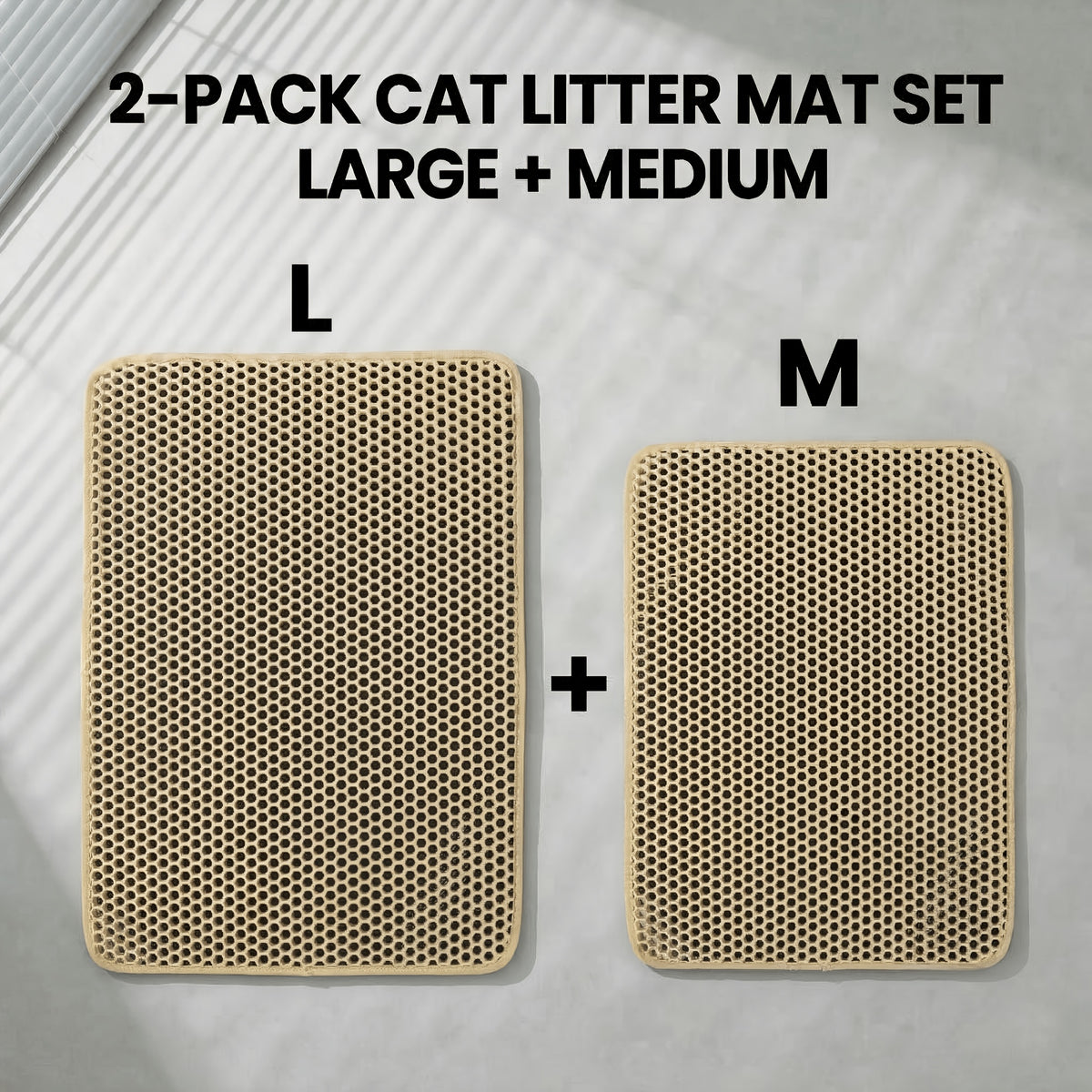 Cat Litter Mat Set of 2, Double-Layer Honeycomb Litter Catchers for Multi-Cat Homes, Washable Scatter Control Mats in XXL Pair or L and M Combo