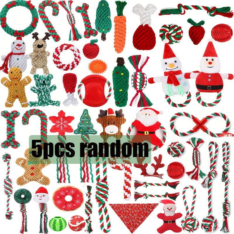 Christmas Dog Toy Assortment, Random 3, 5, 8 or 12 Piece Puppy Chew and Squeaky Toy Mix for Small to Medium Dogs, Holiday Gifts and Supervised Play