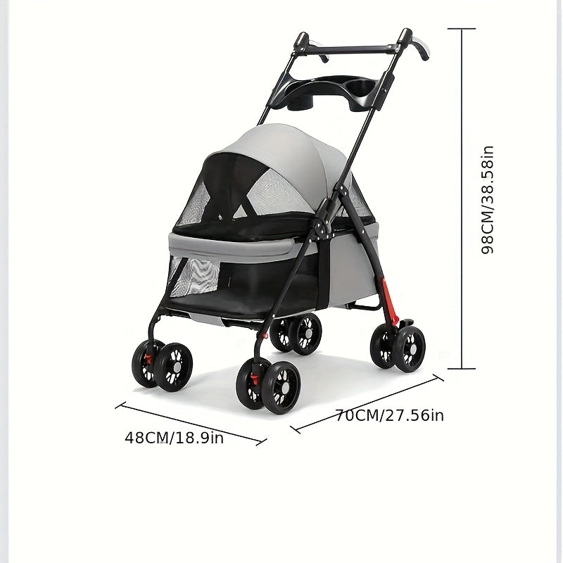 Small Pet Stroller for Dogs and Cats, Lightweight Foldable Travel Pushchair for Outdoor Walks and Everyday Outings, Black or Grey