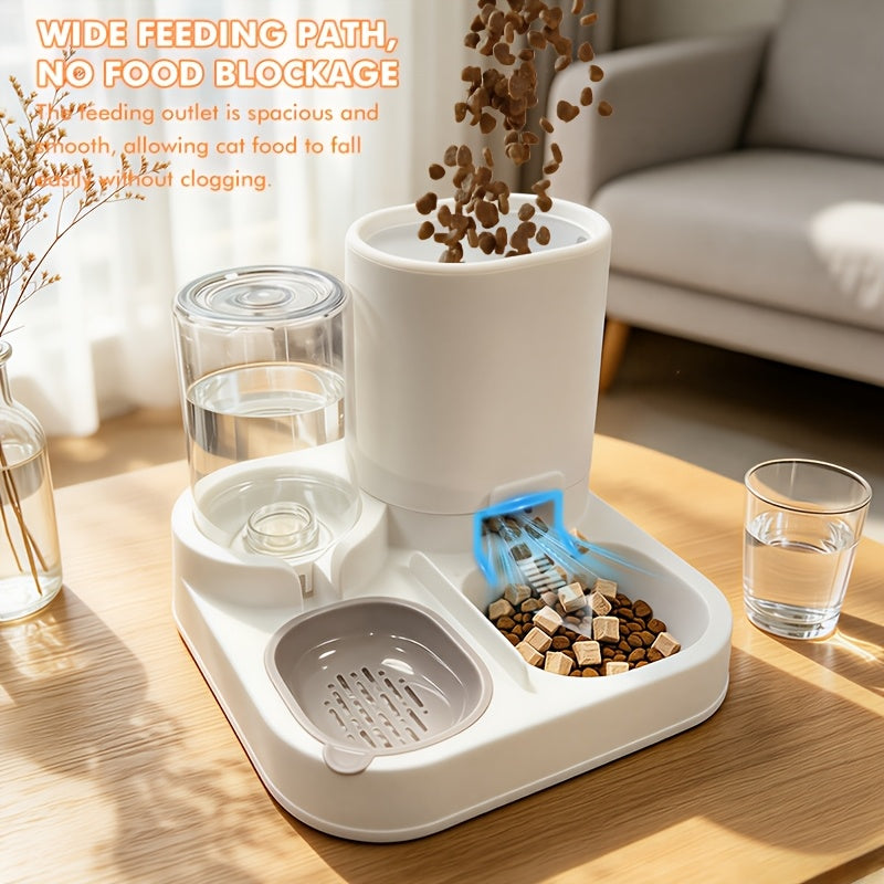 Cat Feeder and Waterer 2-in-1, Gray Integrated Pet Feeding Station with Detachable Stainless Steel Food Bowls and Storage for Cats and Small Dogs