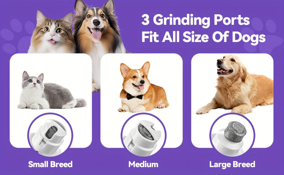 Dog Nail Grinder with LED Light, Quiet 3-Speed Rechargeable Pet Nail Trimmer with 3 Grinding Ports and Diamond Bit for Small, Medium and Large Dogs and Cats