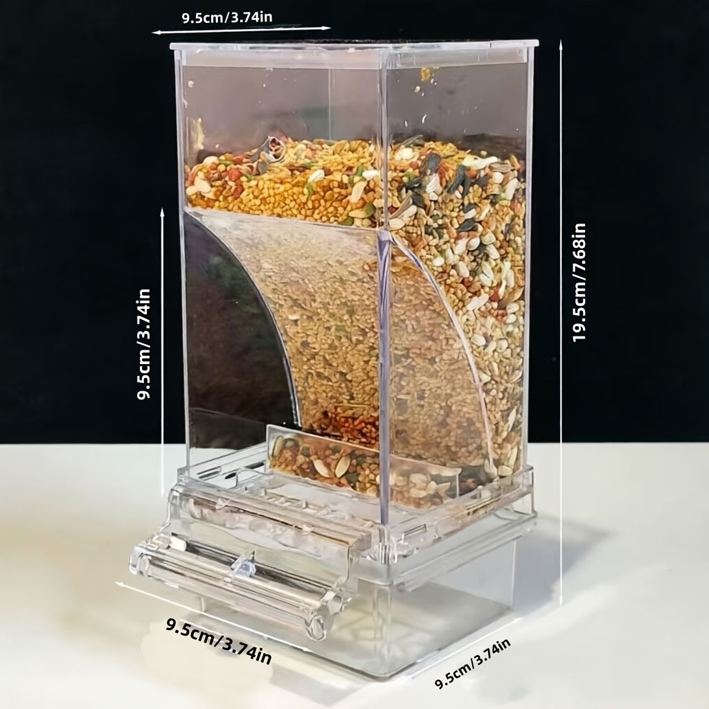 Clear Acrylic Automatic Bird Feeder, Battery-Free Seed Dispenser with Spill-Reducing Design for Outdoor Feeding and Easy Daily Cleaning