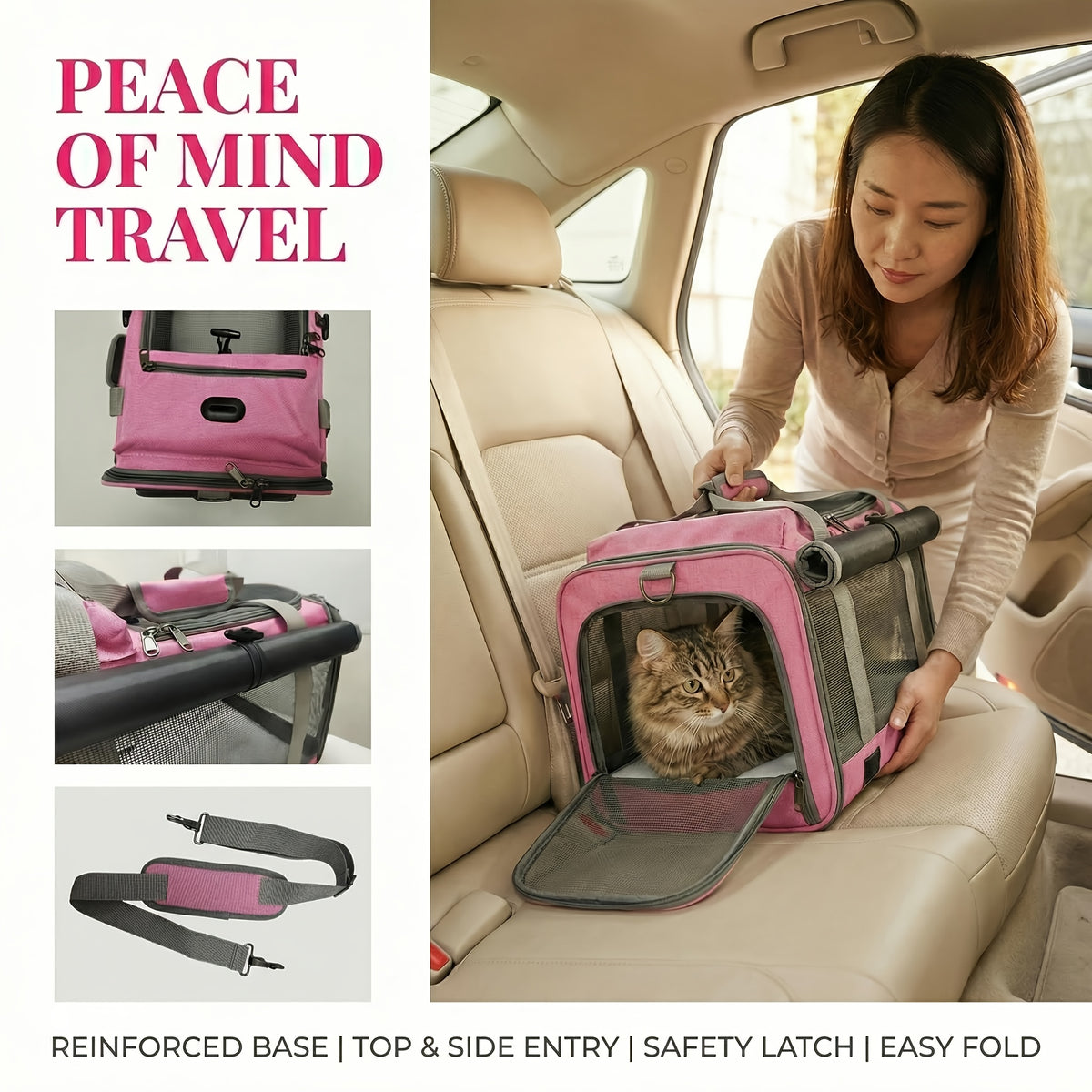 Oxford Pet Carrier for Cats and Small Dogs, Soft-Sided Collapsible Travel Bag with Breathable Design, Privacy Features and Optional Collar Set