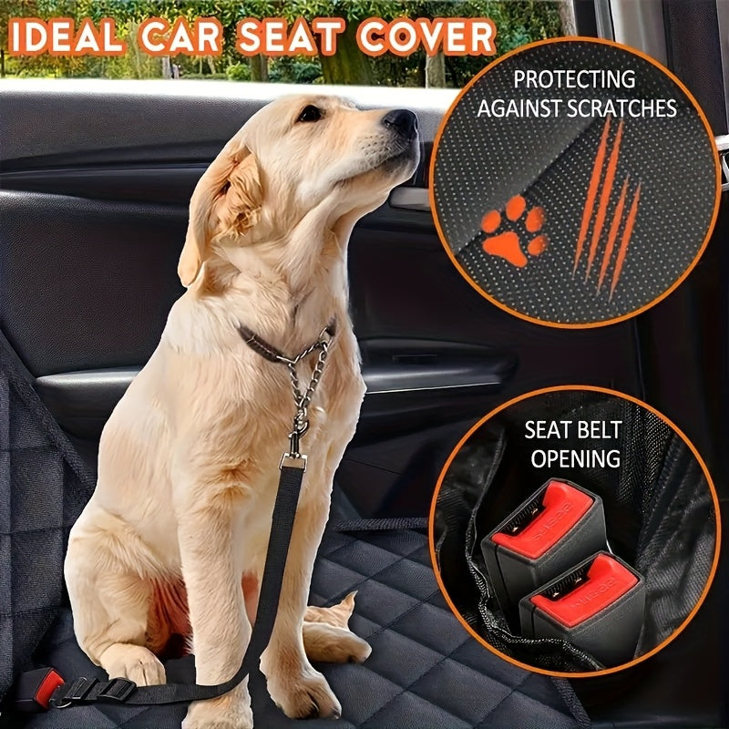 600D Dog Car Seat Cover, Foldable Padded Back Seat Hammock and Cargo Liner with Headrest Anchors for Cars, SUVs and Trucks, Black or Orange Trim