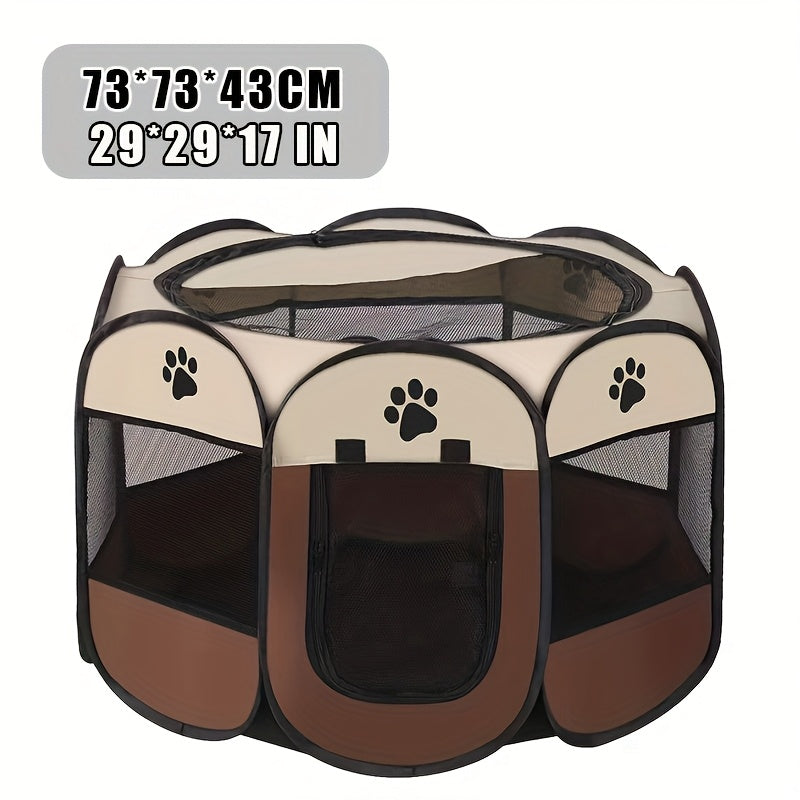 Pet Playpen Tent for Dogs and Cats, Foldable Octagonal Oxford Fabric Enclosure with Paw Print Design for Indoor, Outdoor and Travel Use