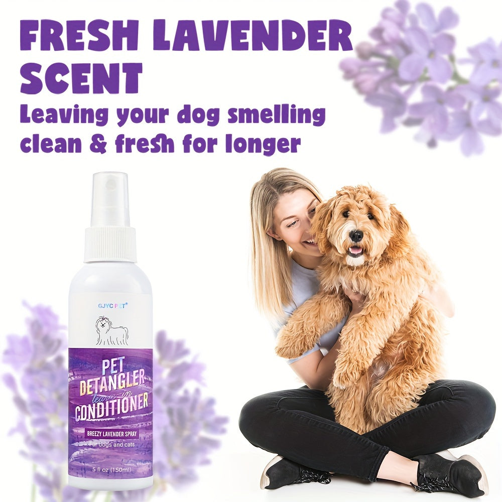 Dog Detangler Spray with Lavender Fragrance, 150ml Leave-In Conditioner and Tangle Remover for Everyday Coat Brushing and At-Home Dog Grooming
