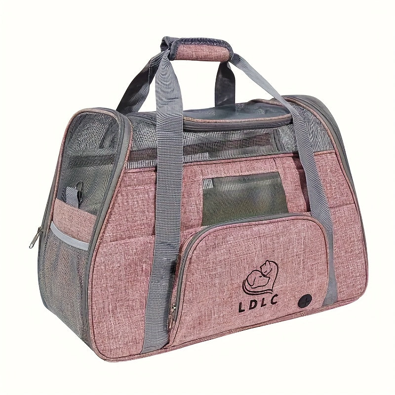 Cat Carrier with Wheels and Carrying Style Options, Foldable Mesh Pet Travel Bag in Light Grey or Pink for Vet Visits and Everyday Trips