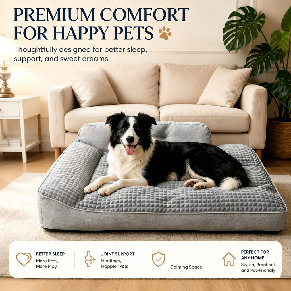 Bolster Orthopedic Dog Bed with Memory Foam and Egg Crate Cushioning, Gray Pet Sofa for Medium, Large and Senior Dogs in Four Sizes