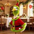Santa Porch Goose Outfit for 23-Inch Decorative Goose Displays, Christmas Two-Piece Costume in Green Hair or White Hair Options for Holiday Entryway Decor