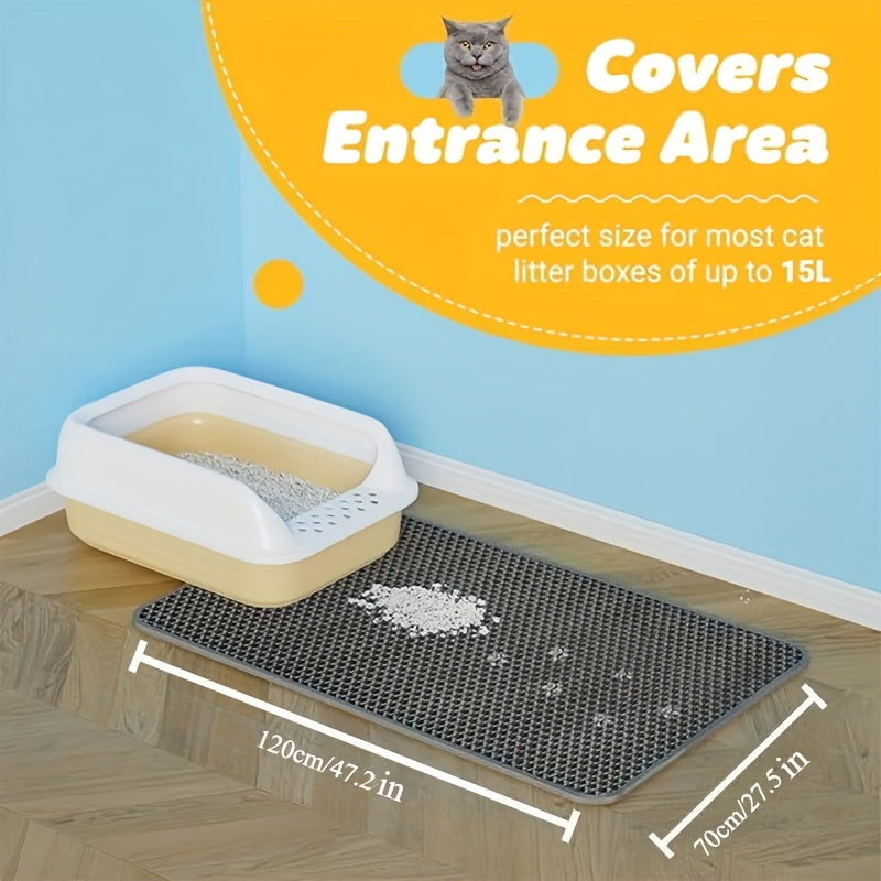 Extra Large Cat Litter Mat 47.2 x 27.5 Inches, Double-Layer Honeycomb Litter Catcher with Non-Slip Design for Indoor Cleanup, Purple Black or Grey