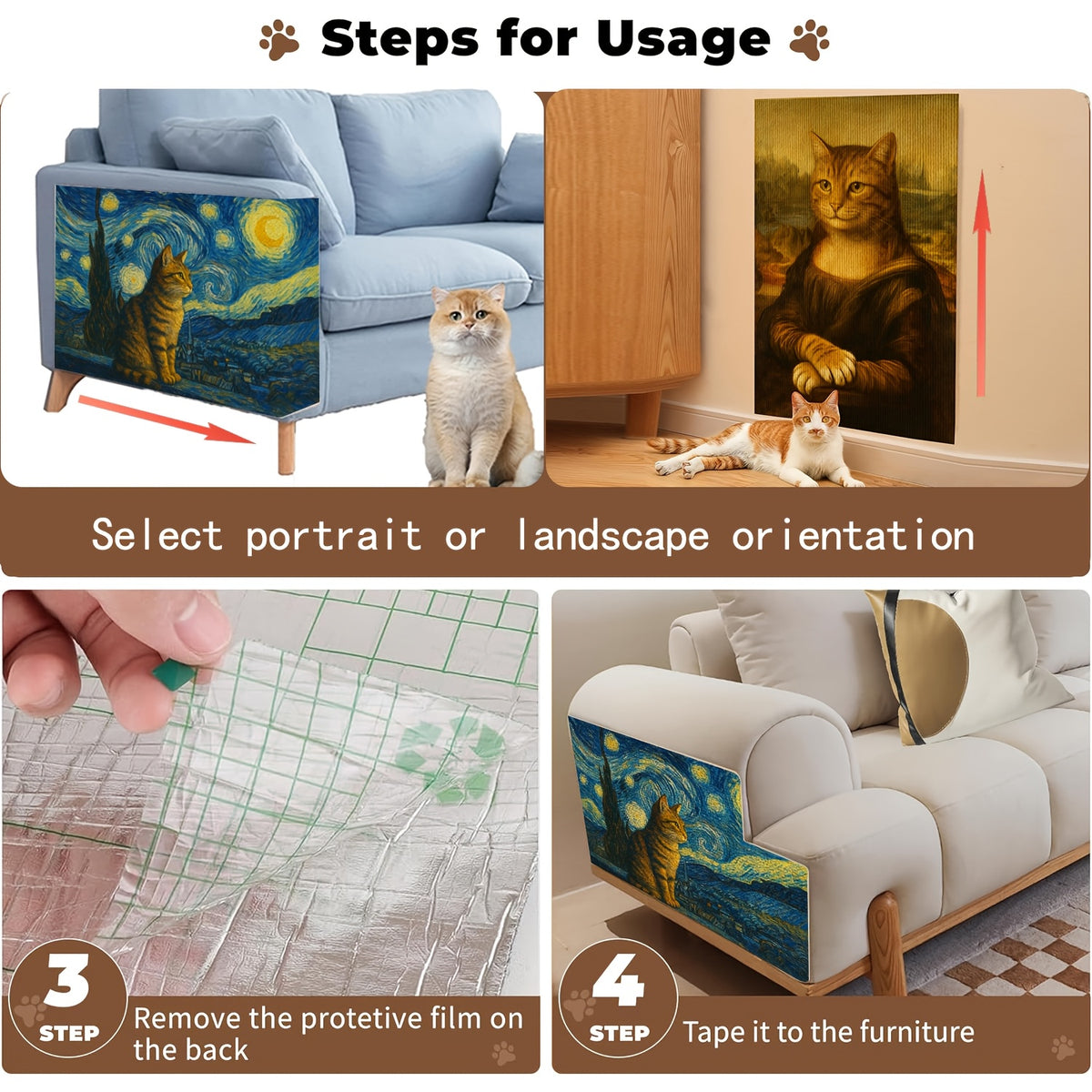 Self Adhesive Cat Scratching Pad, 23.6 x 15.7 Inch Wall-Mounted Scratcher and Sofa Protection Mat for Indoor Cats, Starry Sky Art Style Options