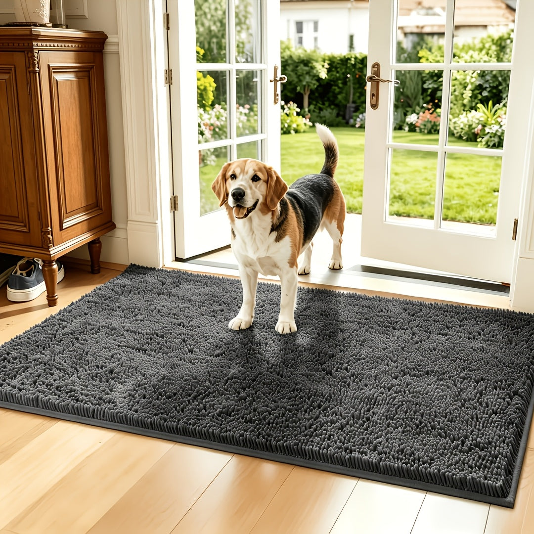 Absorbent Dog Door Mat for Muddy Paws, Machine Washable Pet Entryway Rug with Rubber Backing, Three Sizes and 12 Colors for Cat and Dog Homes
