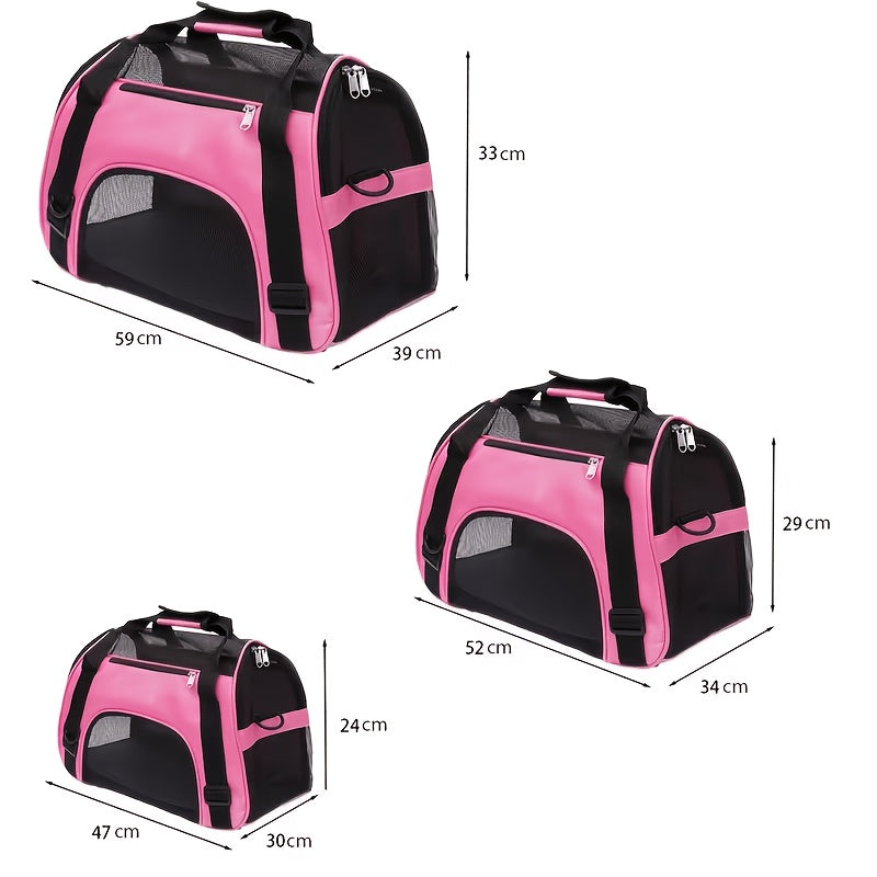 Soft Pet Carrier Crossbody Bag, Lightweight Foldable Travel Carrier for Small Dogs and Kittens, Blue or Pink with S, M and L Options for Walks and Vet Visits